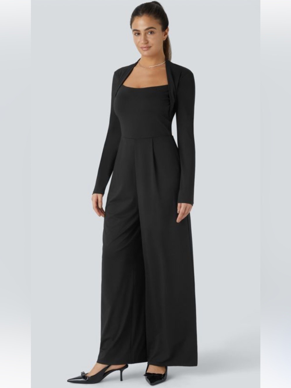 Halara Wide-Leg Black Jumpsuit with Long-Sleeve Bolero Large NWT